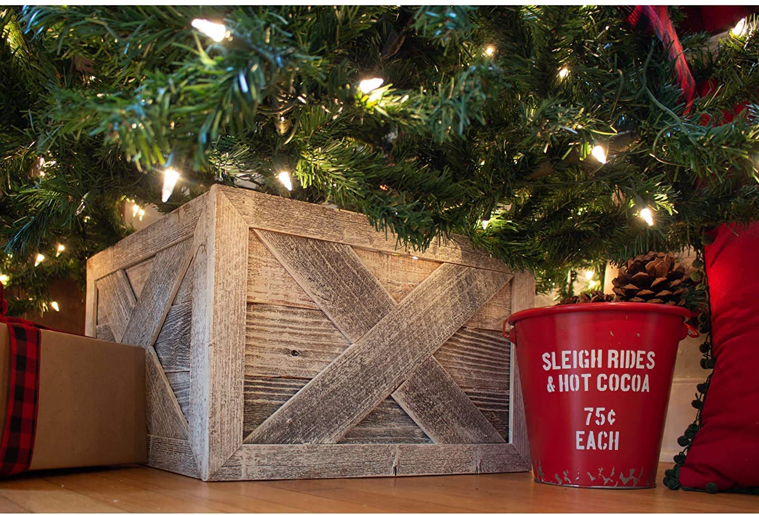 BARNWOODUSA Christmas Tree Collar or Box Made of Reclaimed Wood Rustic Skirt Replacement Blocks, Hook-&-Loop Strip Panels, 30x22.5 in., Whitewash - Image 7