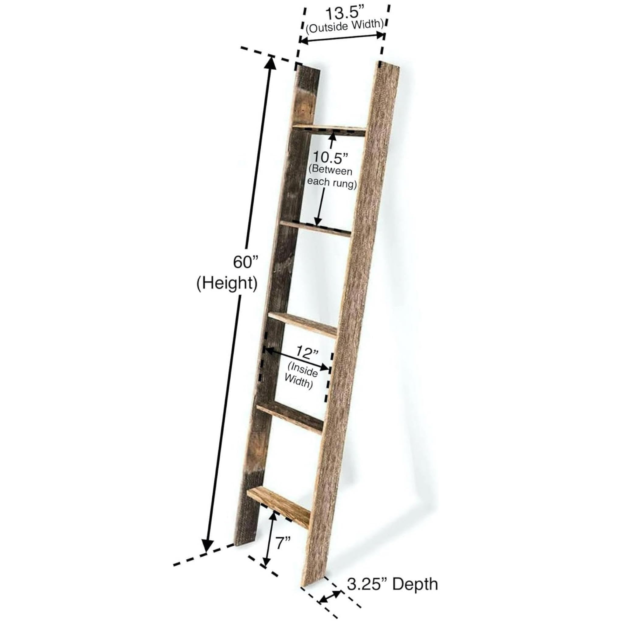 Blanket Ladder 5 Foot Fully Assembled | 60 Inch Rustic Reclaimed Wood Ladder for Blankets, Quilts, Towels, Throws, Decorative Items | Farmhouse Wall Leaning Ladder | White Wash by BarnwoodUSA - Image 3