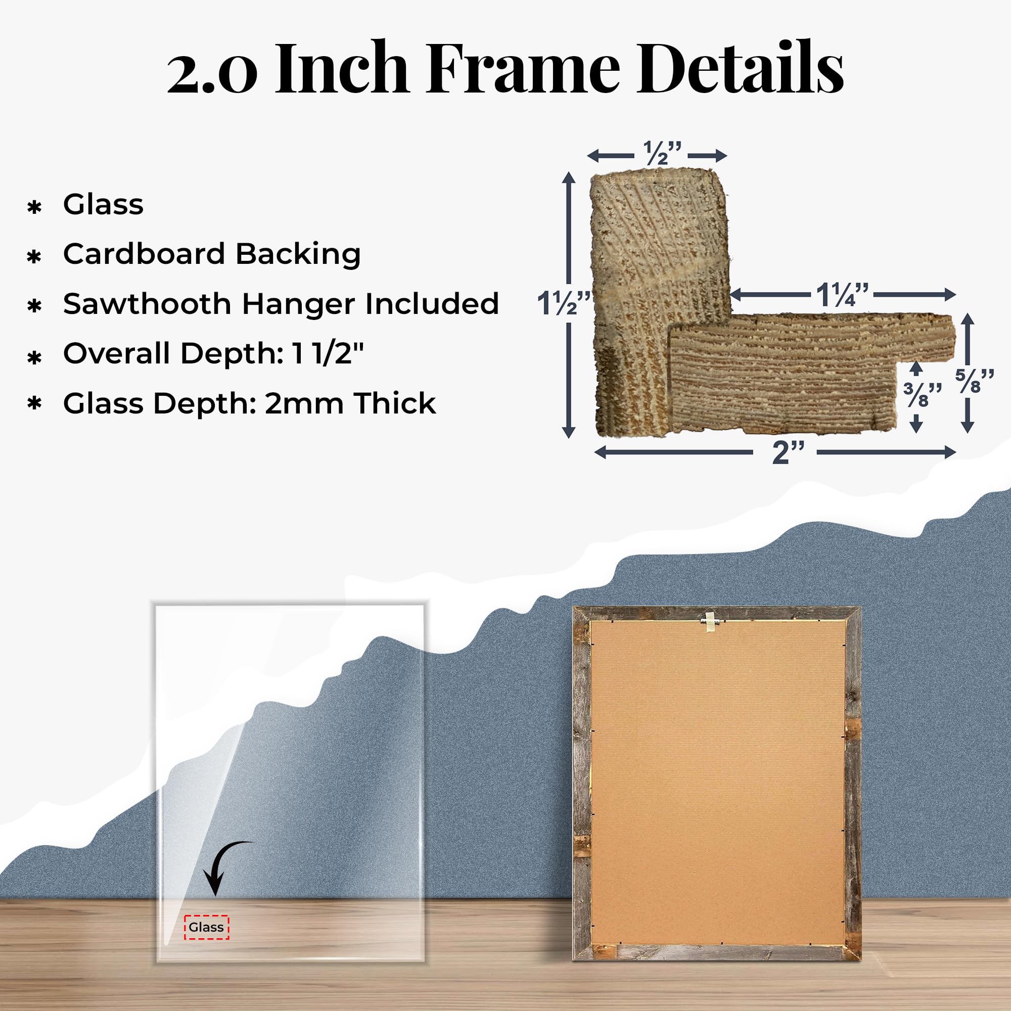 Farmhouse Style Rustic Picture Frame - Reclaimed Wood Photo Frame – Signature Wall Picture Frames for Living Room, Bedroom, Office Display - Wooden Frames for Décor Made in USA White Wash 10" x 10" - Image 6